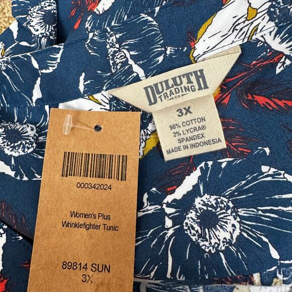 NEW Duluth Trading Co Women's Wrinklefighter Tunic Top Blouse Floral Blue 3X - Picture 12 of 14